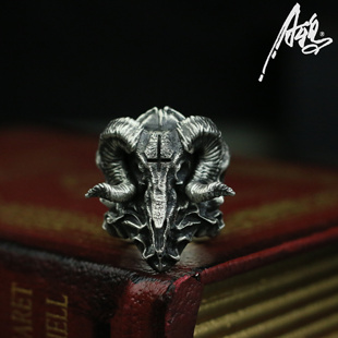 A鸦原创手工定做银饰羊头骷髅哥特式男女款情侣银戒指古董实心