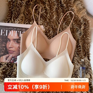 超薄亲肤无痕粉底液透气小胸聚拢内衣女细肩带美背运动背心文胸罩