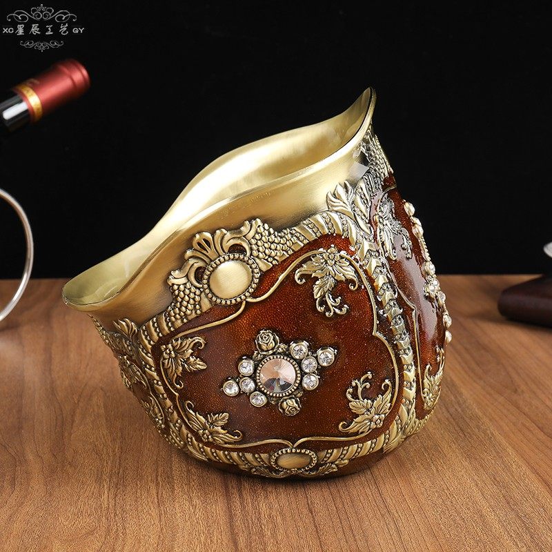 欧式奢华金属雕刻装饰品收纳桶家居客厅茶几干果皮桌面垃圾桶摆件,家居饰品,装饰摆件,淘宝优惠券,粉丝福利购,淘宝优惠卷