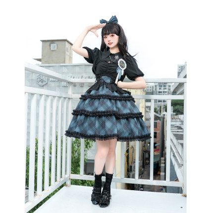 原创正品玛格丽特lolita少女洋装日常打歌服格子四段暗黑lo连衣裙