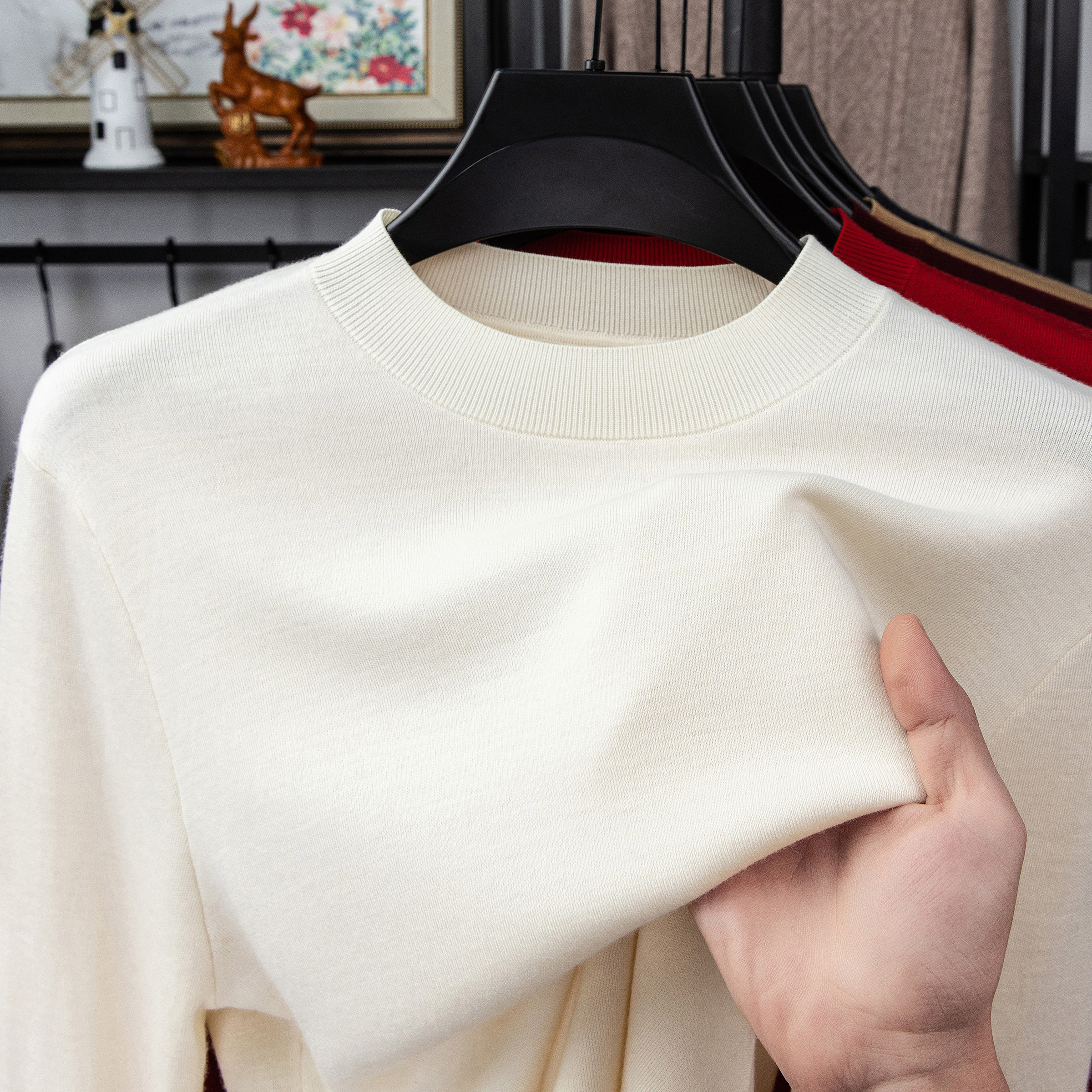 420克【100%美丽诺羊毛+四平加厚】可机洗精纺羊毛衫男半高领毛衣