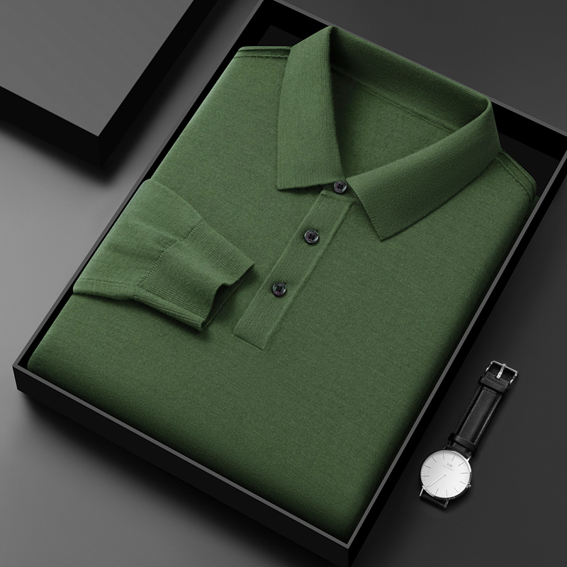 高档精纺翻领100%羊毛衫薄款