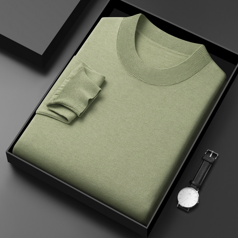 【精梳棉+不起球】16可机洗高密精纺薄款针织衫男圆领羊毛衫毛衣