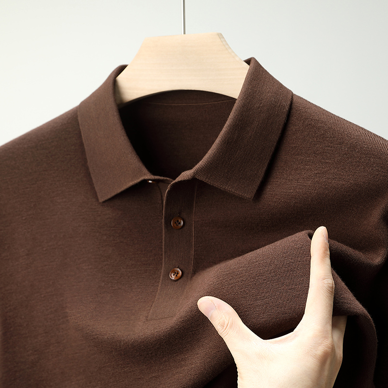 【四平中厚款】100支高密精纺翻领美丽若羊毛衫男T恤领POLO毛衣