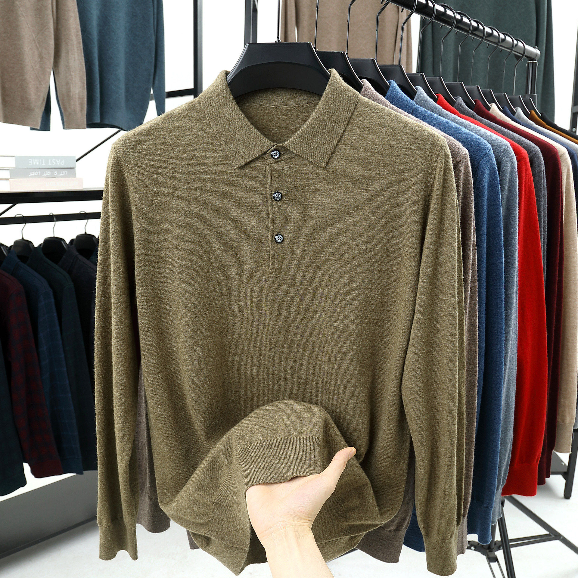 【100%澳洲美丽诺羊毛】16针薄款翻领羊毛衫针织POLO有领毛衣亲肤