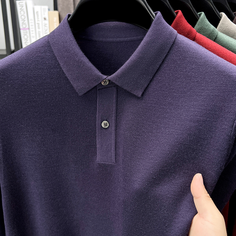 300克【精纺80支精纺羊毛】可机洗高密不起球毛衣翻领薄羊毛衫男