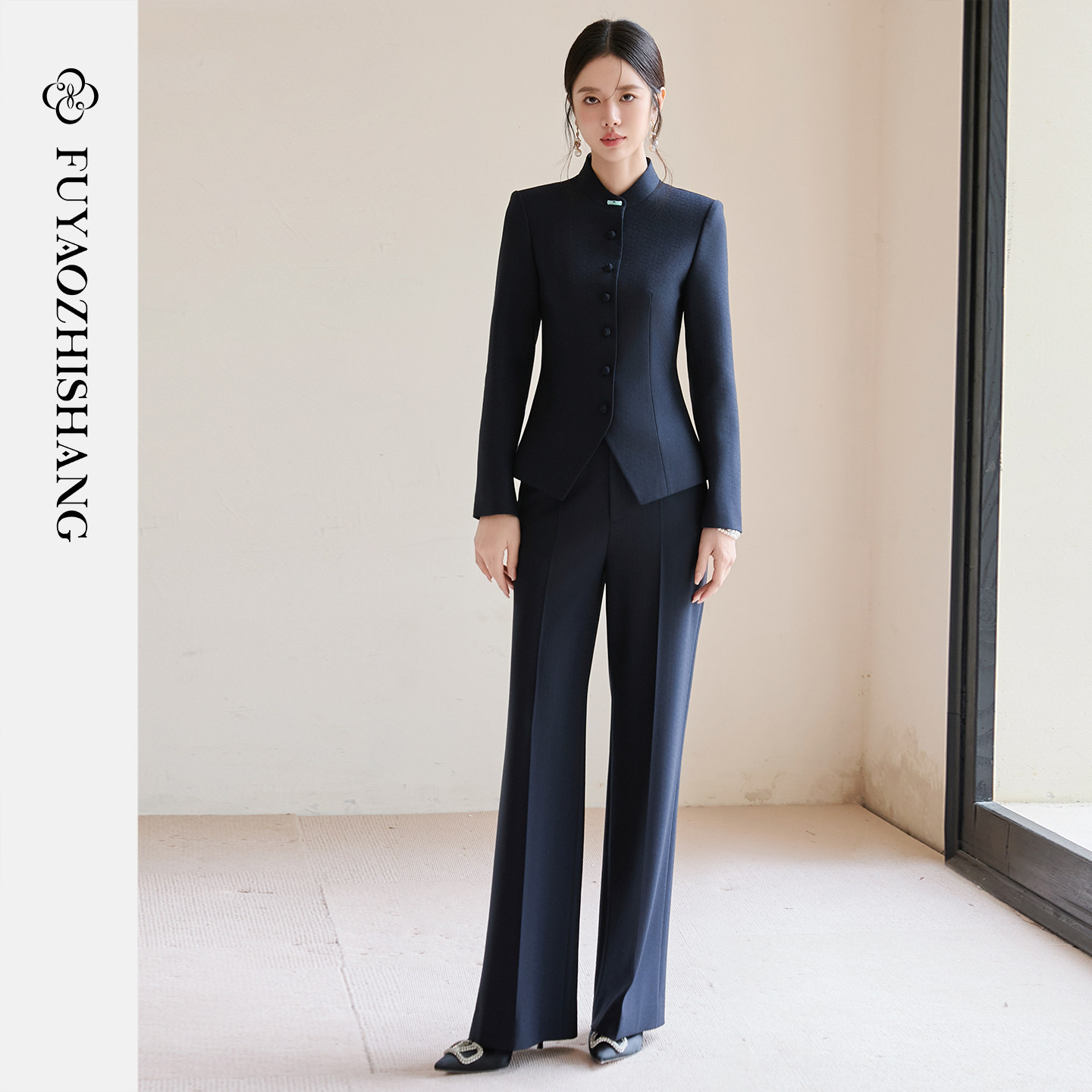 FUYAO扶摇 新中式盘扣西装套装女2025新款藏青色圆领西服中山装秋,女装/女士精品,时尚套装,淘宝优惠券,粉丝福利购,淘宝优惠卷