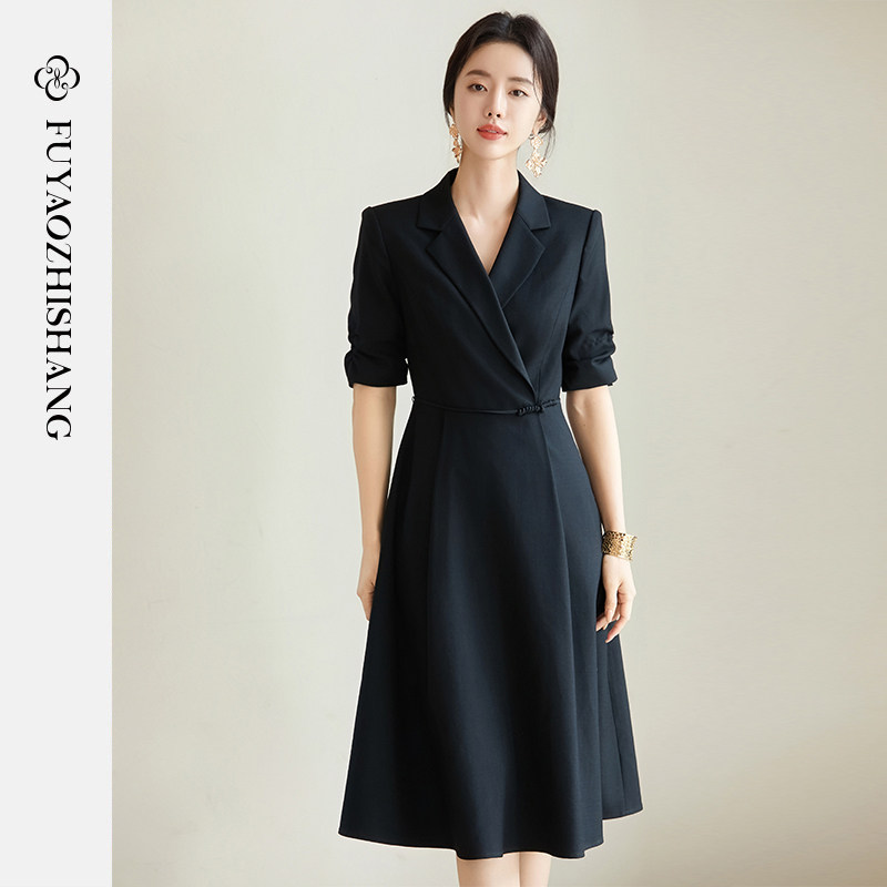FUYAO扶摇 2026新款女神范连衣裙高级感修身显瘦国风盘扣黑色裙子