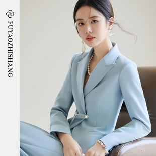 外套直筒裤 FUYAO扶摇 女秋冬国风盘扣西装 复古西服套装 两件套 中式