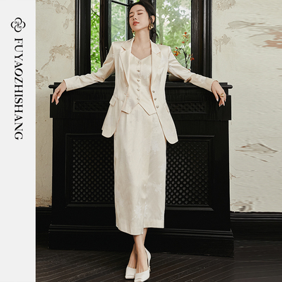 FUYAO扶摇缎面提花西服外套