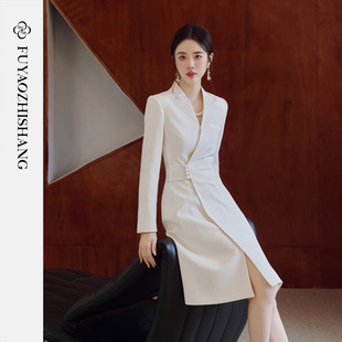 FUYAO扶摇 国风女神范中长裙醋酸缎面裙子 中华风连衣裙女2025新款