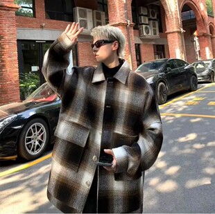 2025秋冬男高级感格子小香风工装 包邮 满68 撞色夹克外套 精品