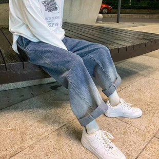 包邮 满68 2025秋青少年港风潮流渐变色直筒宽松牛仔裤 精品