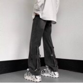 2026春秋青少年美式 包邮 满68 复古水洗拉链直筒牛仔裤 精品