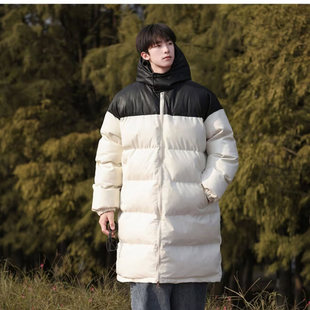 包邮 满68 2025冬季 青少年美式 棉衣 潮牌PU皮拼接中长款 精品