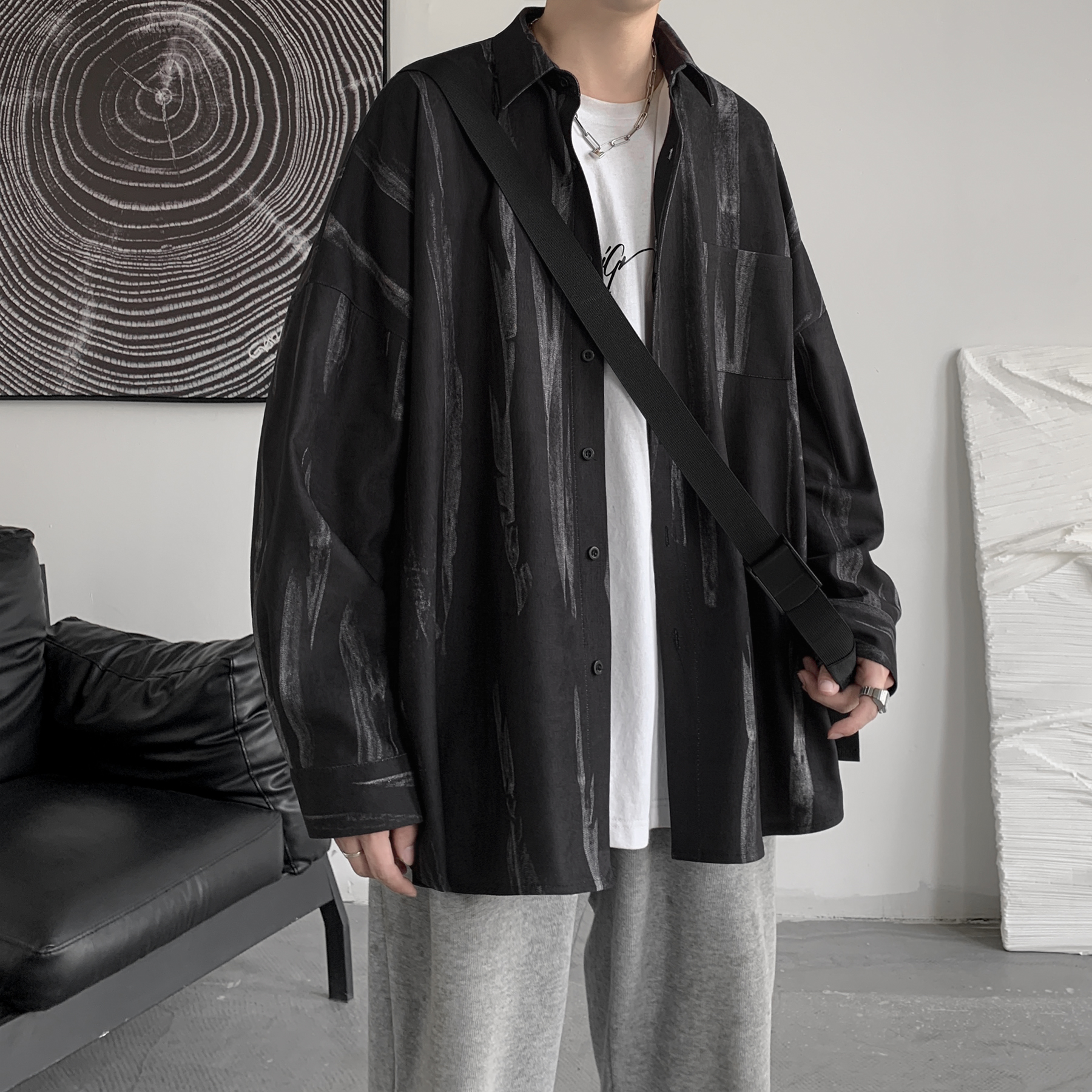【精品】满68包邮◆2025春秋青少年港风潮流时尚百搭扎染长袖衬衫