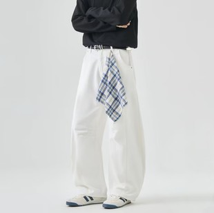 精品 美式 满68 2025春秋男女同款 复古宽松拼接弯刀休闲裤 包邮