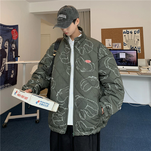 精品 男女同款 满68 2025冬季 港风潮流满印印花菱形格棉衣 包邮