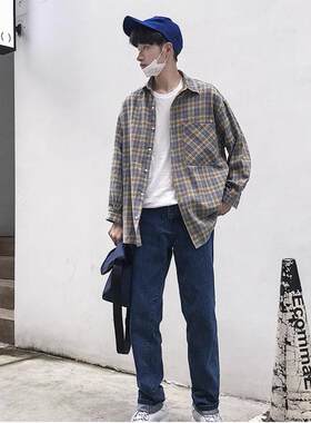 【】清完关店◆2025秋季男女同款港风格子长袖休闲衬衫潮