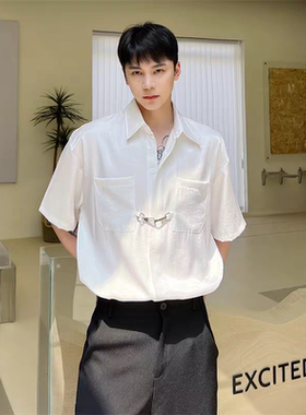【精品】满68包邮◆2026夏季男流光感轻奢时尚人鱼姬偏光短袖衬衫