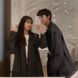 精品 港风潮流时尚 满68 2025春秋男女款 条纹宽松休闲西服 包邮