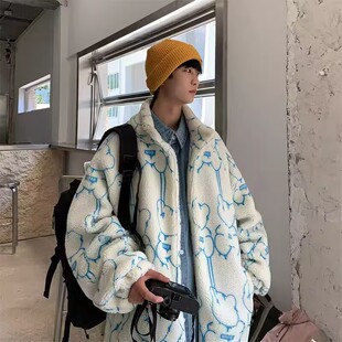 【精品】满68包邮◆2025冬季青少年美式复古保暖羊羔毛印花棉衣