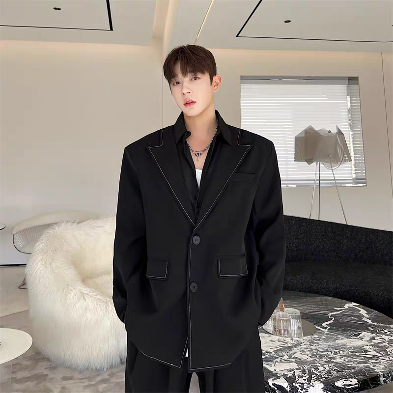 【精品】满68包邮◆2026春秋青少年韩版小众假两件后背拉链西服
