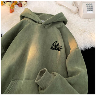 加绒加厚 包邮 满68 仿麂皮绒卫衣港风男女同款 精品发泡