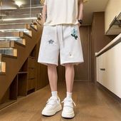 2026夏季 包邮 满68 青少年港风潮流小花刺绣百搭休闲短裤 精品