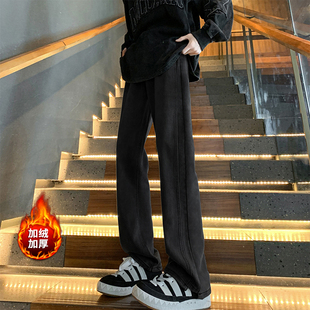 包邮 2025冬季 青少年美式 百搭牛仔裤 满68 复古加绒时尚 潮 精品