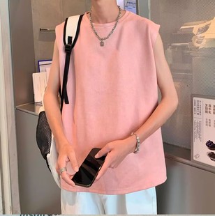 包邮 2025夏季 男女款 潮牌时尚 满68 美式 仿麂皮绒圆领背心 精品