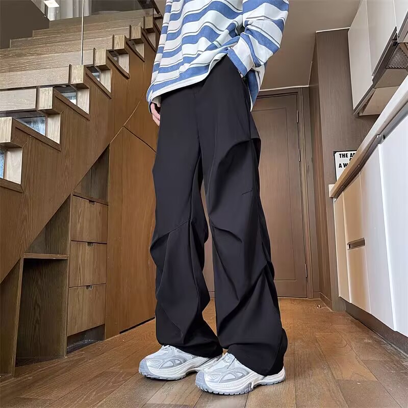 【精品】满68包邮◆2025春秋青少年美式高街个性设计褶皱休闲西裤