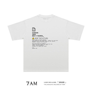 7AM T恤 高街潮流字母印花AI宕机水洗做旧复古纯棉宽松重磅短袖