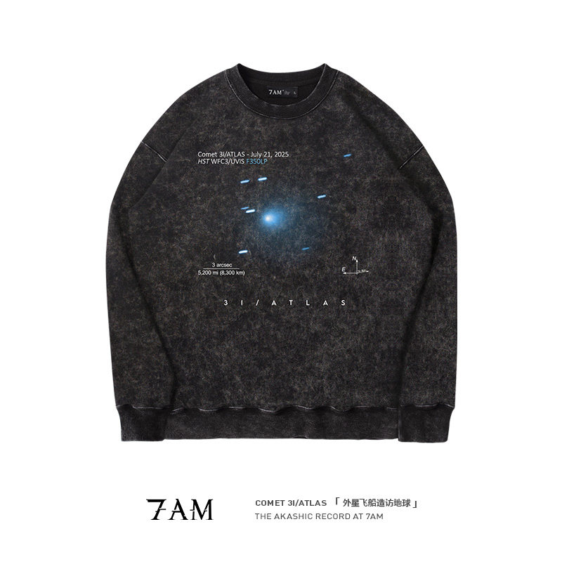 7AM-3I/ATLAS外星人造访新纪元人类升维水洗做旧重磅纯棉圆领卫衣