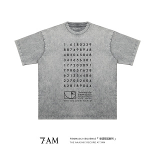 黄金分割水洗做旧小众纯棉宽松短袖 代码 T恤 宇宙 7AM