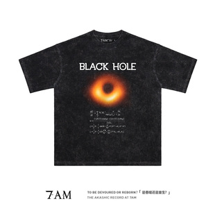7AM T恤 黑洞高维时空引力耦合智性恋水洗做旧小众极客纯棉短袖