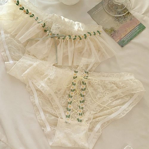 法式纯欲蕾丝网纱蝴蝶结丁字裤