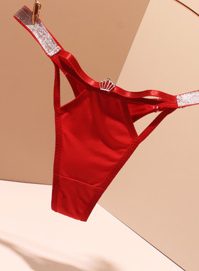 性感丁字裤女低腰无痕镂空T裤冰丝透气内裤闪闪惹人爱大红色本命