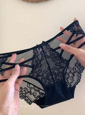 交叉法式镂空拼接蕾丝无痕轻薄轻奢女性内裤当季新款网红黑色神秘