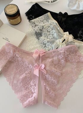 法式蕾丝女三角裤蝴蝶结装饰薄款无痕性感内裤透视速干甜美四季新