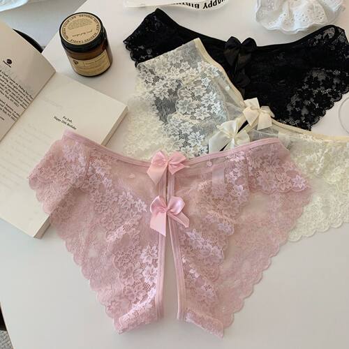 法式蕾丝蝴蝶结女三角裤透气轻薄