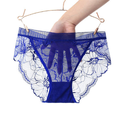 网纱唯美透视女款大码内裤蕾丝钩花朵中腰无痕时尚风胖妹子三角裤