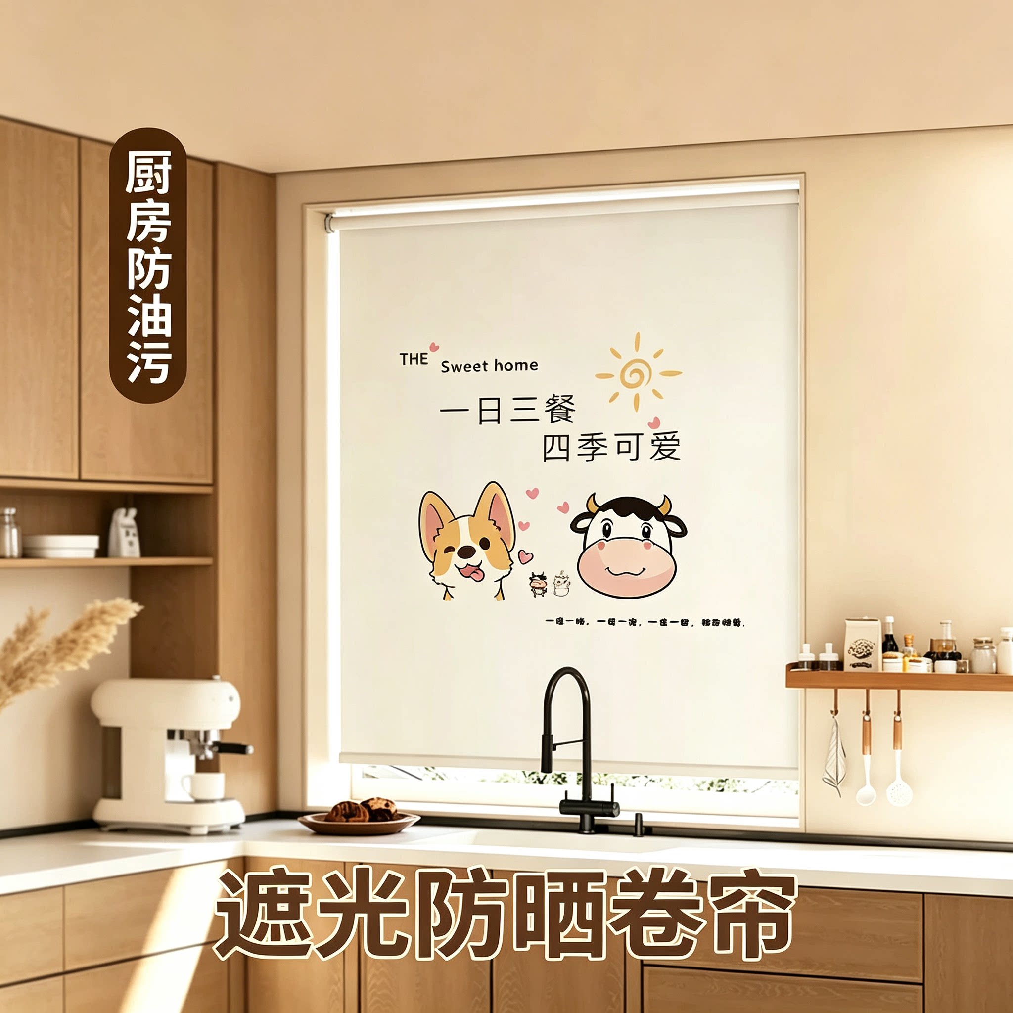 厨房窗户专用遮光窗帘布卷拉式卫生间可免打孔安装遮挡卷帘防走光