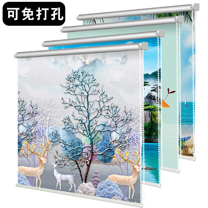 免打孔卫生间窗帘升降风景简易全遮光遮阳上下卷拉式拉绳伸缩卷帘,居家布艺,卷帘,淘宝优惠券,粉丝福利购,淘宝优惠卷