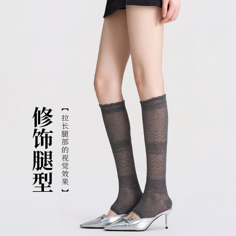 春夏季桑蚕丝法式花边镂空小腿袜套女堆堆袜叠穿洋气凉感抗菌脚套