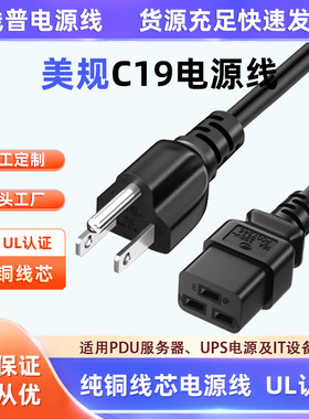 UL美标电源线美规插头服务器三插C19三芯ups不间断3.31平方12awg