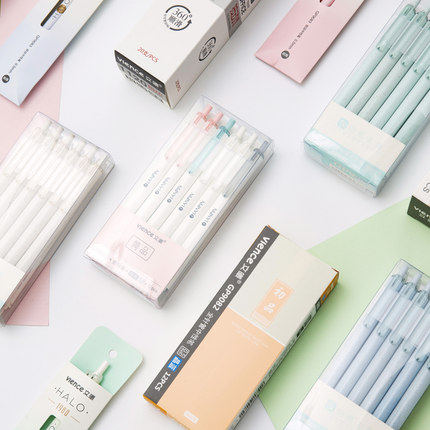 文曦按动中性笔学生用黑笔0.5/0.38mm樱花超可爱韩国黑色笔套装