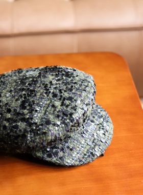 Earthtone“绿里奇迹”小香风粗花呢亮片贝雷帽鸭舌帽渔夫帽子女