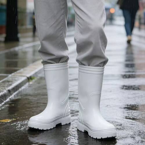 白色高筒防水防滑轻便防油雨靴