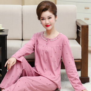 中年睡衣女款长袖中老年人纯棉春秋加肥加大码家居服妈妈休闲睡衣